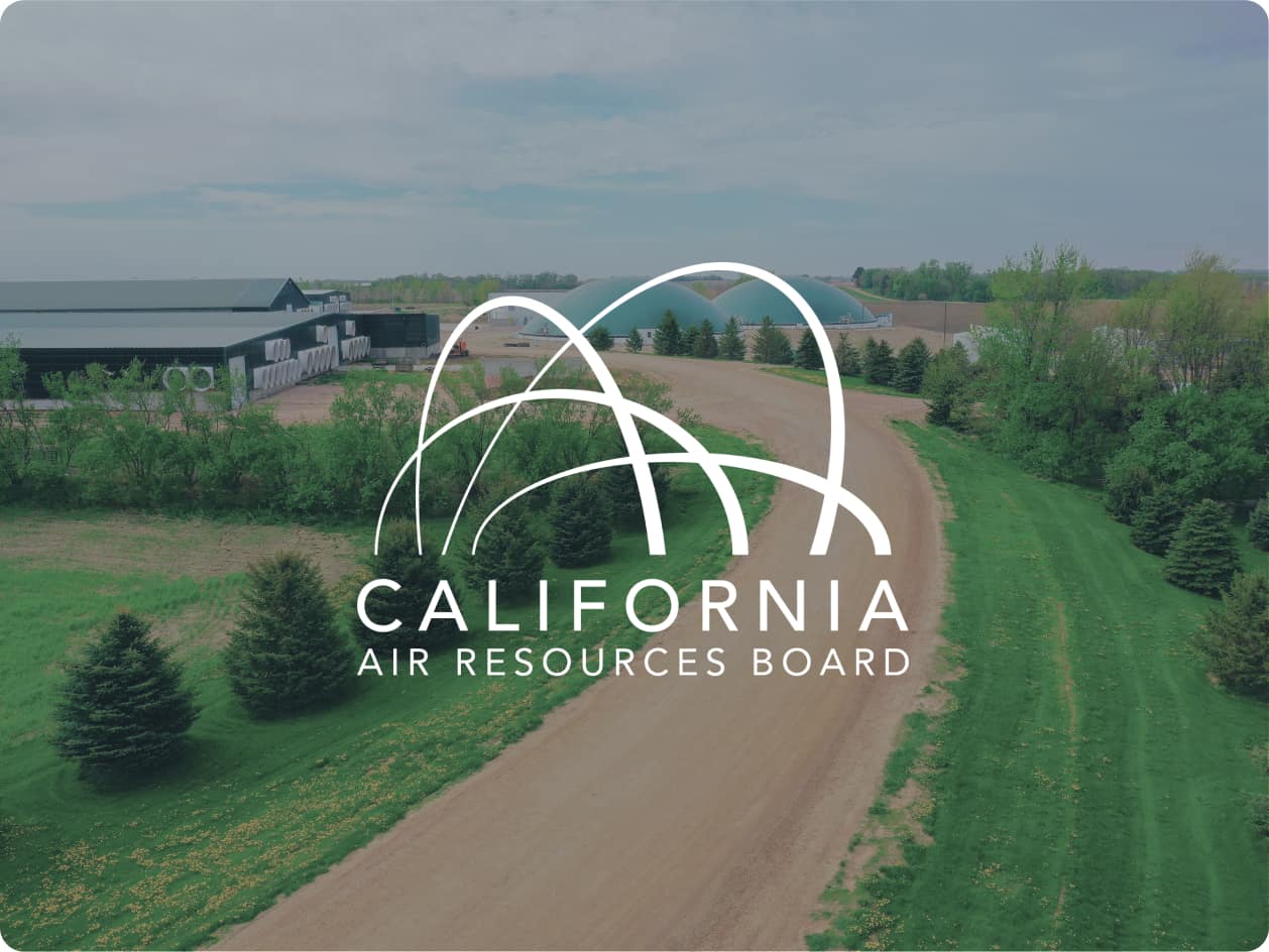 Arial view of renewable natural gas facility with the California Air Resources Board logo in the foreground.