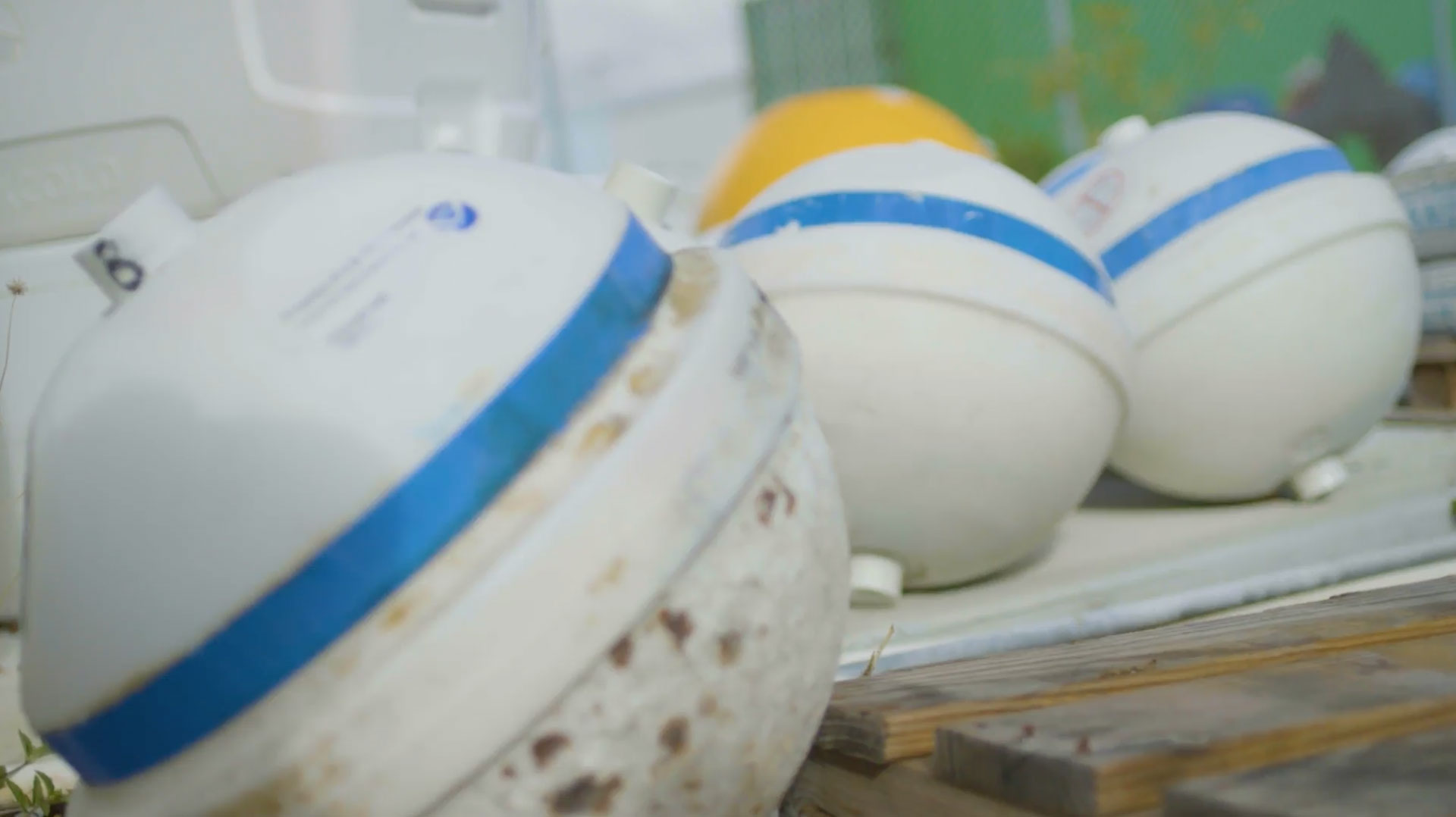 Close up view of buoys.